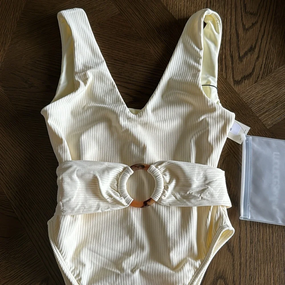 MONTCE SWIM Kim One Piece Swimsuit, Cream Rib, Large , BRAND NEW WITH TAG, $218